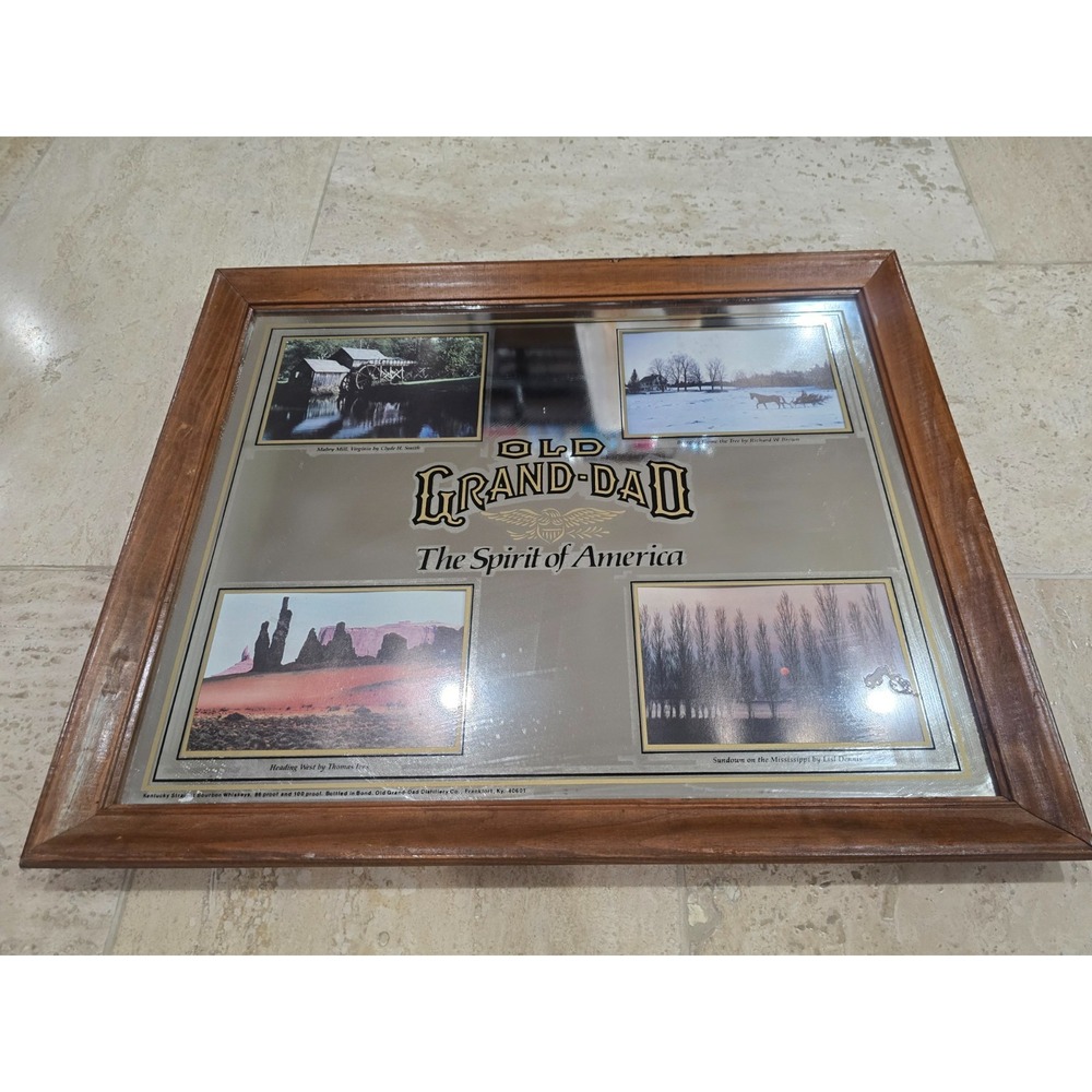 Vintage RARE Old Grand Dad Bourbon Whiskey Bar Mirror Landscapes Kentucky